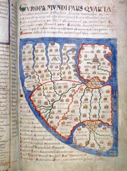 Mapa da Europa, uma página de Liber Floridus, século XII