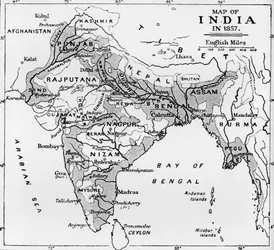 Mapa da Índia em 1857, c1912