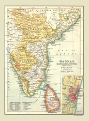 Mapa de Madras, Hyderabad, Mysore, Coorg e Ceilão, 1902.