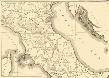 Mapa da Itália do norte e central, 1890.