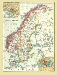 Mapa da Noruega e da Suécia, 1902.