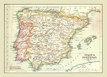 Mapa da Espanha e de Portugal, 1902.