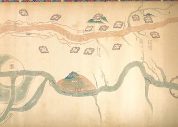 Mapa do Grande Canal de Pequim ao rio Yangzi, final do século XVIII ou início do século XIX.