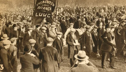 Manifestantes de Shoreditch, protestos por meios, Hyde Park, Londres, 1932, 1933