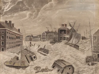 Praça do mercado, Providence, Rhode Island, durante o grande vendaval de setembro de 1815, 1815.