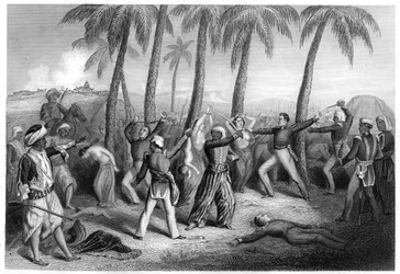 Massacre de oficiais ingleses e suas esposas em Jhansi, 1857, c1860