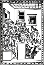 Mestre com seus alunos. Christoforo Landino, 1492, 1917