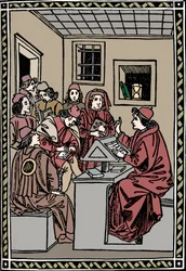 Mestre com seus alunos. Christoforo Landino, 1492, 1917