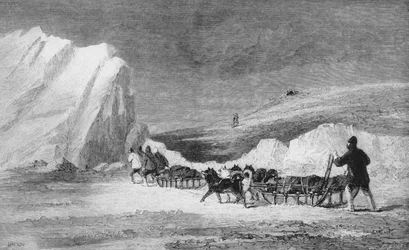 McLintocks busca o grupo que encontra um dos Franlins Cairns em Cape Herschel, c1859, 1928