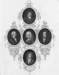 Retratos medalhão de compositores britânicos, início do século XIX.