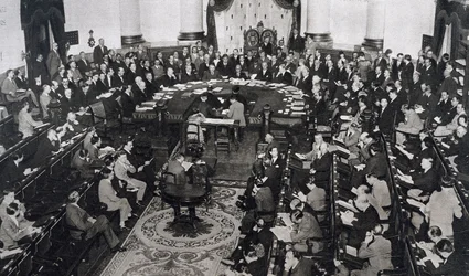 Reunião da SDN ou da Sociedade das Nações em 10/06/1929 no Palácio do Senado em Madrid, Espanha