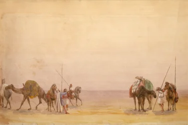 Homens com camelos e cavalos, parte do Panorama de Londres a Hong Kong