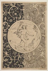Mercúrio em uma Moldura Decorativa com Grotescos, ca. 1600-1630.