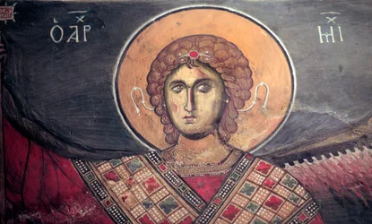 Mickael Archangel Afresco bizantino de Panagia tou Arakos Igreja do Século XII Chipre Igrejas pintadas Site da UNESCO Troodos, Chipre