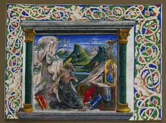 Miniatura retirada de um manuscrito: São Jerônimo no Deserto, c. 1500.