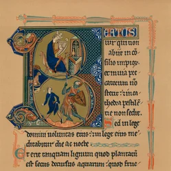 Inicial em miniatura e parte de uma página de um Saltério, século XIII, 1901