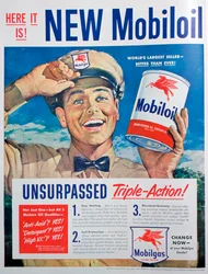 Anúncio do óleo de motor Mobiloil, 1949