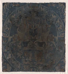 Reprodução moderna da seda Bahram Gur em Berlim, c. 1895
