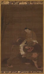 Monju quando criança, montando um leão, 1392-1573.