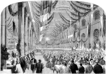 Monster festival para ferrovia emprega em Crewe, 1861