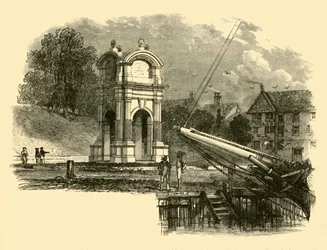 Monumento em New Plymouth, para marcar o local do desembarque dos pais dos peregrinos, 1890.