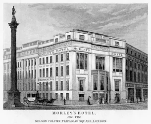 Morleys Hotel e coluna de Nelsons, Trafalgar Square, Westminster, Londres, século XIX
