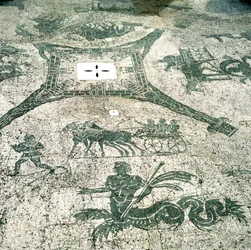 Mosaico, Carrinhos puxados por mulas com viajantes, Cisarii. século 1