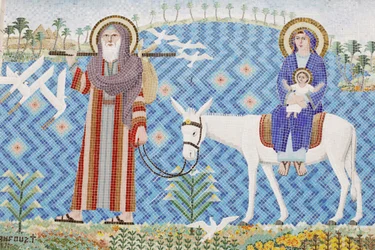 Mosaico em El Moallaqah igreja copta ortodoxa : a fuga para o Egipto Le Caire Egypte