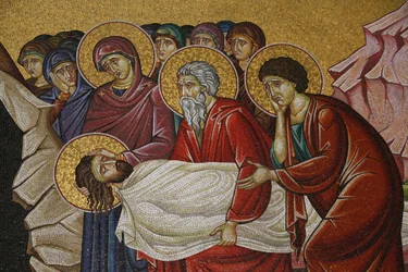 Mosaico da morte de Cristo na Igreja do Santo Sepulcro, Jerusalém, Israel