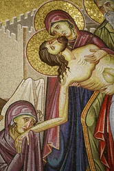 Mosaico da morte de Cristo na Igreja do Santo Sepulcro, Jerusalém, Israel