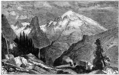 Monte Shasta, pico norte da Serra Nevada, Califórnia, EUA, c1870