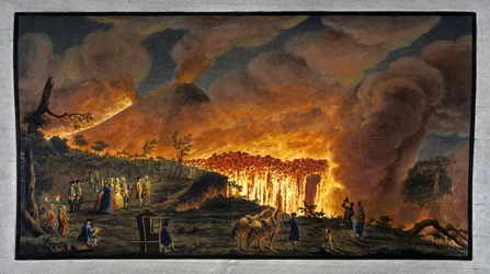 Monte Vesúvio em erupção noturna, Reino de Nápoles