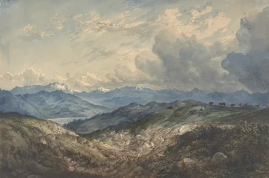 Paisagem montanhosa com aproximação de trovoada, século XIX.