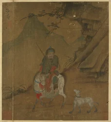 Caçador montado conduzindo um cão, dinastia Ming, 1368-1644.