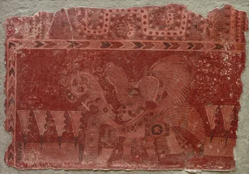 Fragmento mural com folhas Elite macho e cacto Maguey, 500-550.