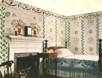 Pintura mural em uma sala em Bois House, Riverton, Connecticut, EUA, 1928.