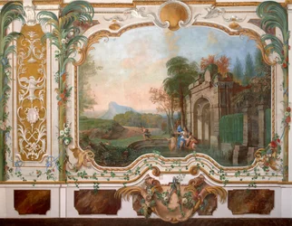 Pintura mural na sala de estar do palácio chinês em Oranienbaum, meados do século XVIII