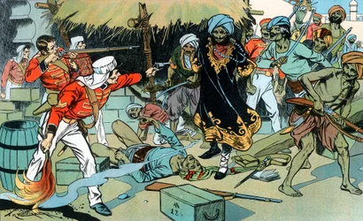 Amotinados atacando a revista em Delhi, Indian Motiny, 11 de maio de 1857 c1900
