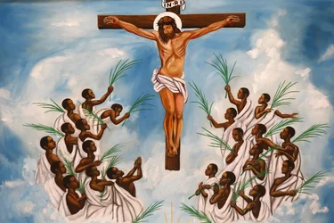 Santuário dos mártires católicos de Namugongo, Kampala. Afresco da Igreja, 20160217, Kampala, Uganda