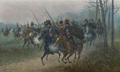 Napoleão e sua equipe surpreendidos por cossacos, 1812, 1896.