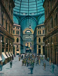 Nápoles - Galeria interior Umberto I, Interior da Galeria Umberto I, c1900.