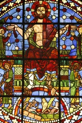 Museu Nacional dos Monumentos Franceses. Antiga igreja dos Cordeliers, Châteauroux. Vitral do Juízo Final, Paris, França