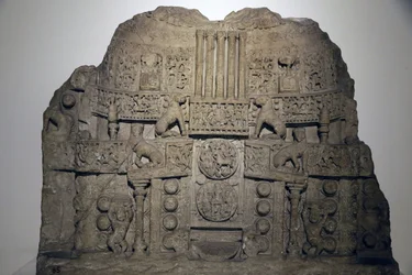 Museu Nacional da Índia, Deli. Ilustração da estupa de Amaravati. Laje de revestimento. Satavahana