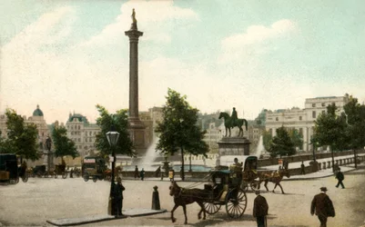 Coluna de Nelsons e Trafalgar Square, Londres, 1906.