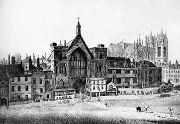 New Palace Yard, Westminster, no século XVIII, c1905