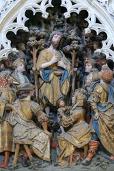 A cerca norte do coro. Cena de vida de São João Baptista. Alto relevo do extremo norte (1531). Catedral de Amiens, Amiens, França.