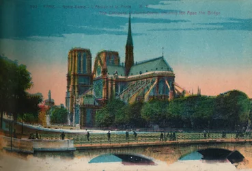 Catedral de Notre-Dame mostrando a abside e a Pont Notre-Dame, Paris, c1920