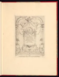 Novo livro de princípios de ornamentos particularmente para encontrar um número infinito de formas que dependem, de acordo com os desenhos de Gillot. Peintre du Roy, gravada por Huquier; página de rosto