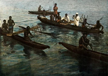 Nova Guiné. Papuan Pirogues, Papua Nova Guiné. Pirogues de Papua, 1900.