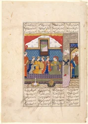 Nushirwan envia Mihran Sitad para buscar a filha do rei da China Recto..., c. 1482.